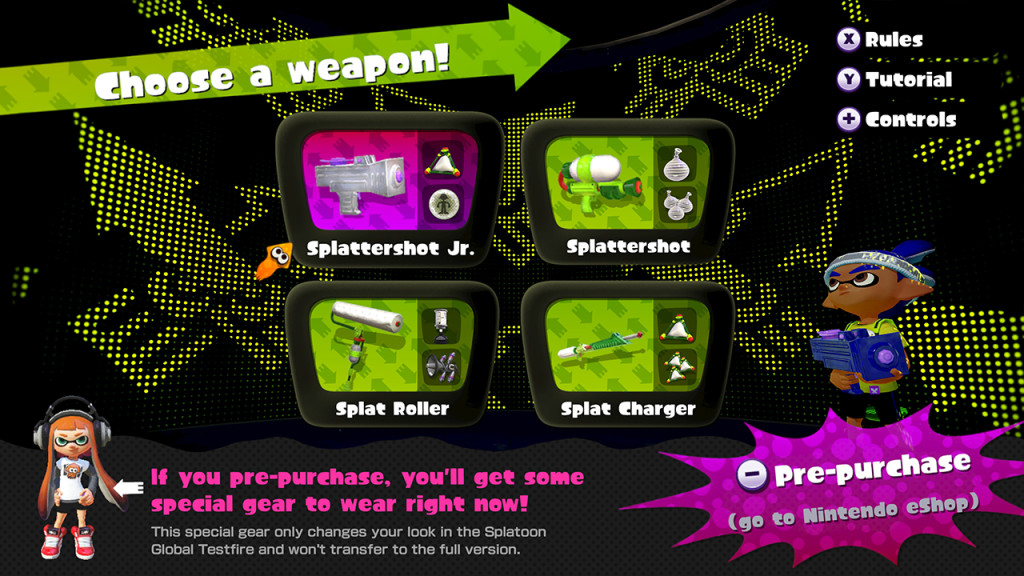 Splatoon Global Testfire weapon options